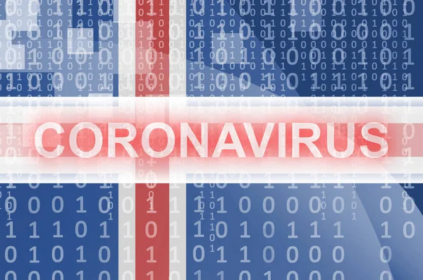 Bandeira Islândia Composição Abstrata Digital Futurista Com Inscrição Branca Coronavirus — Fotografia de Stock