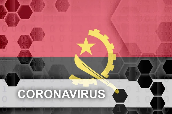 Angola Vlag Futuristische Digitale Abstracte Compositie Met Coronavirus Inscriptie Covid — Stockfoto