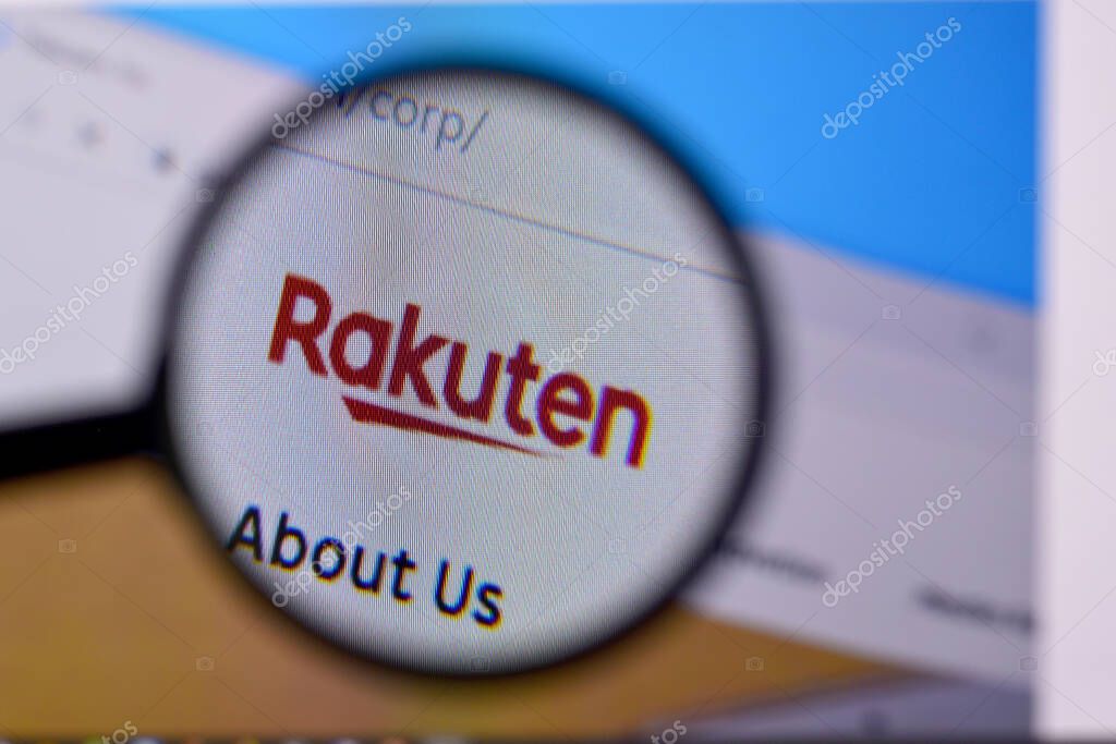 NY, USA - FEBRUARY 29, 2020: Homepage of rakuten website on the display of PC, url - global.rakuten.com.