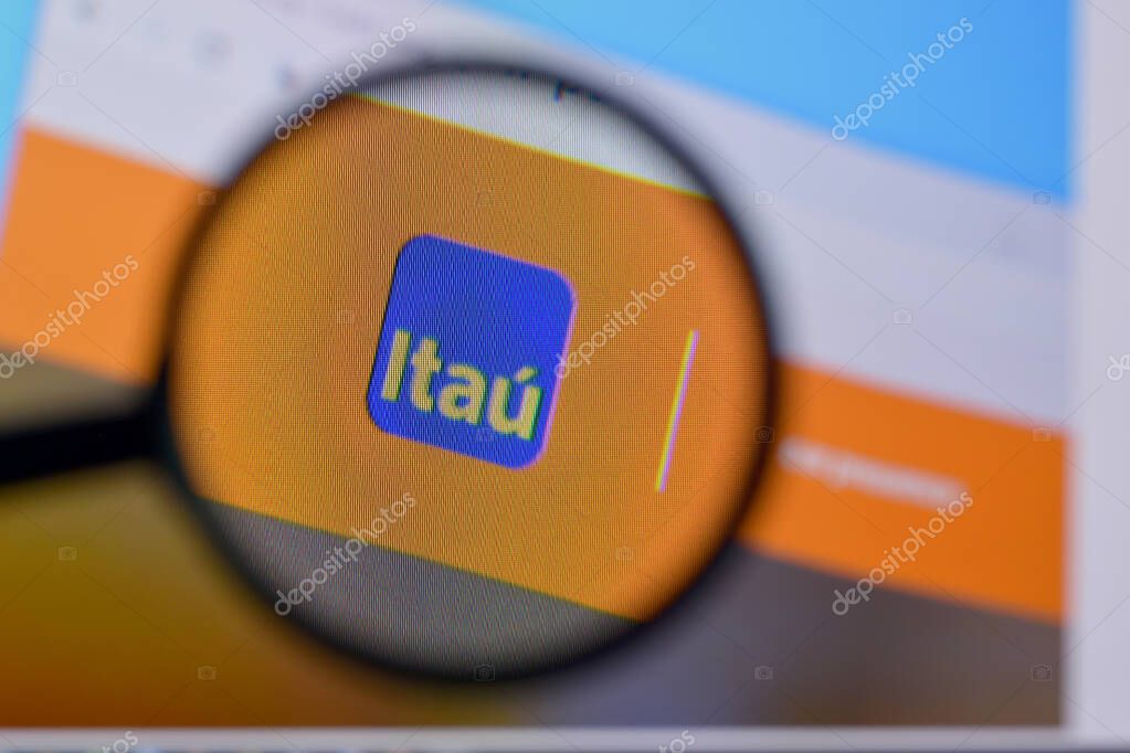 NY, USA - FEBRUARY 29, 2020: Homepage of itau website on the display of PC, url - itau.com.