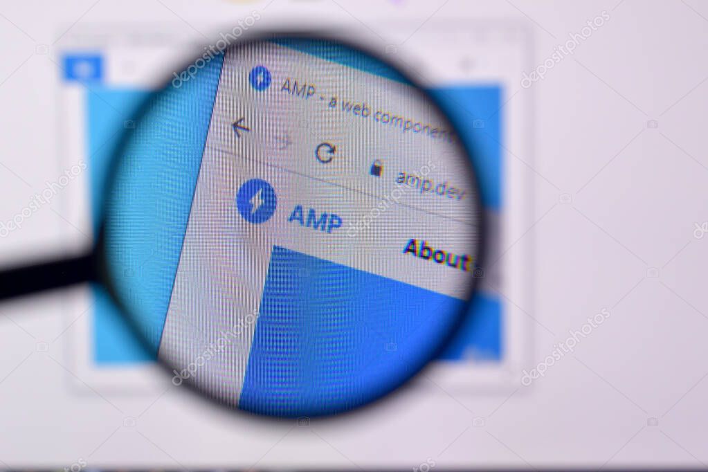NY, USA - FEBRUARY 29, 2020: Homepage of amp website on the display of PC, url - amp.dev.