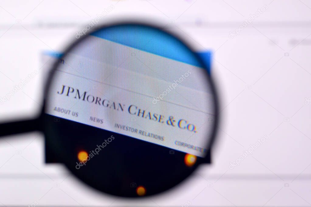 NY, USA - FEBRUARY 29, 2020: Homepage of jp morgan chase website on the display of PC, url - jpmorganchase.com.