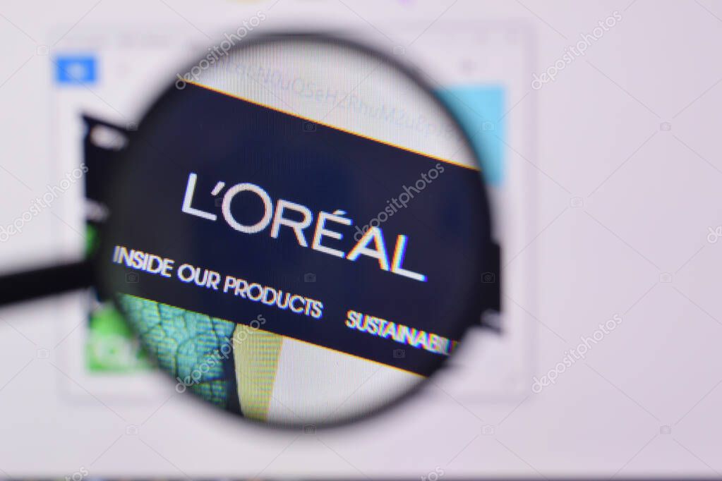 NY, USA - FEBRUARY 29, 2020: Homepage of loreal paris website on the display of PC, url - loreal.com.