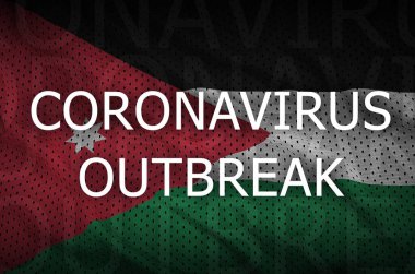 Ürdün bayrağı ve Coronavirus salgını yazıtları. Covid-19 veya 2019-ncov virüs kavramı