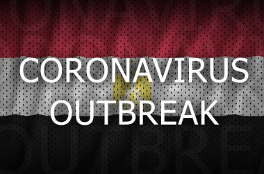 Mısır bayrağı ve Coronavirus salgını yazıtları. Covid-19 veya 2019-ncov virüs kavramı
