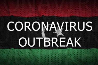 Libya bayrağı ve Coronavirus salgını yazıtları. Covid-19 veya 2019-ncov virüs kavramı