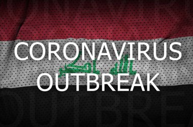 Irak bayrağı ve Coronavirus salgını yazıtları. Covid-19 veya 2019-ncov virüs kavramı