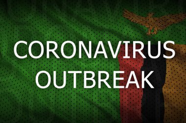 Zambiya bayrağı ve Coronavirus salgını yazıtları. Covid-19 veya 2019-ncov virüs kavramı