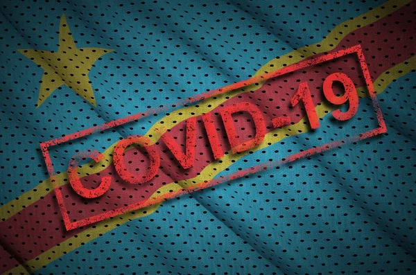 Democratic Republic Congo Flag Red Covid Stamp Coronavirus 2019 Ncov — Stock Photo, Image