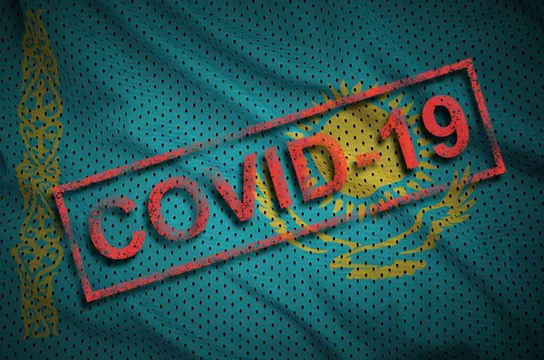 Bandera Kazajstán Sello Rojo Covid Concepto Brote Coronavirus 2019 Ncov — Foto de Stock