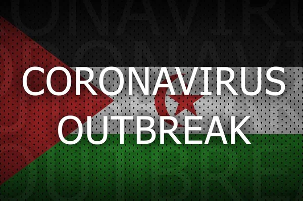 Batı Sahra bayrağı ve Coronavirus salgını yazıtları. Covid-19 veya 2019-ncov virüs kavramı