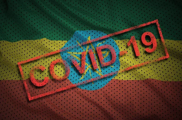 Bandiera Etiopia Timbro Rosso Covid Concetto Focolaio Coronavirus 2019 Ncov — Foto Stock