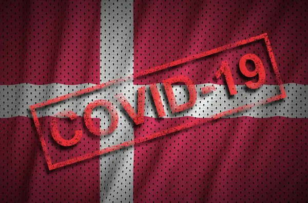 Данський Прапор Червона Марка Ковід Coronavirus 2019 Ncov — стокове фото