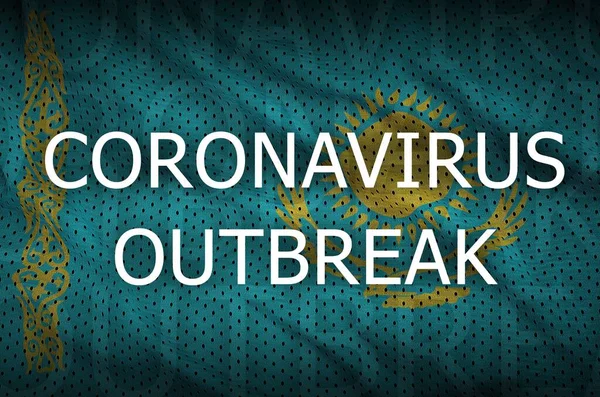Kazakstan Flagga Och Coronavirus Utbrott Inskription Covid Eller 2019 Ncov — Stockfoto