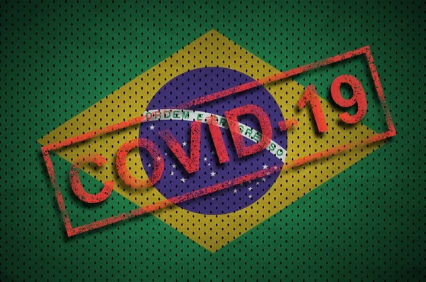 Brasilien Flagga Och Röd Covid Stämpel Coronavirus 2019 Ncov Utbrott — Stockfoto
