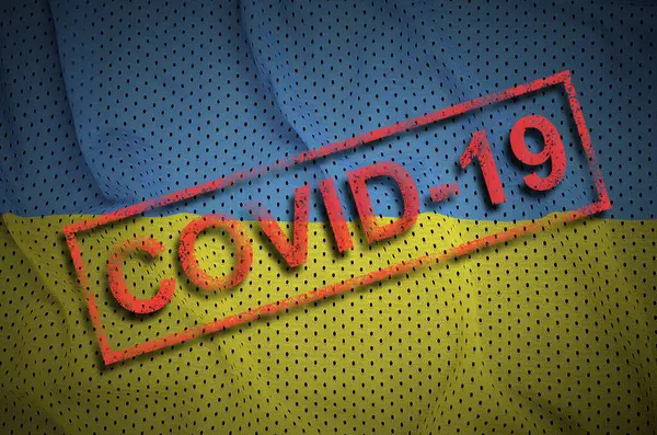 Bandera Ucrania Sello Rojo Covid Concepto Brote Coronavirus 2019 Ncov — Foto de Stock
