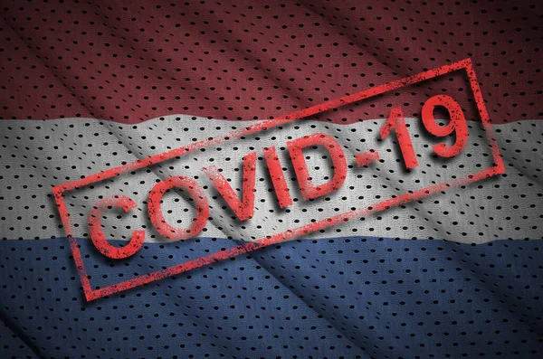 Holland Zászló Piros Covid Bélyegző Coronavirus 2019 Ncov Kitörés Koncepciója — Stock Fotó