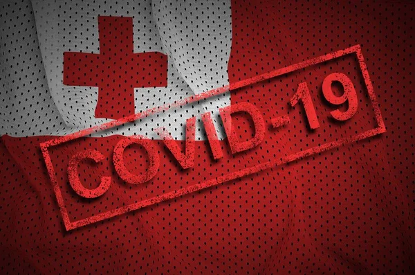 Drapeau Tonga Timbre Rouge Covid Concept Épidémie Coronavirus 2019 Ncov — Photo