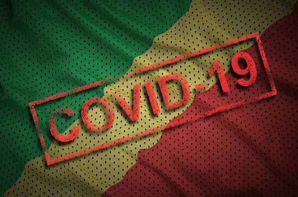 Bandeira Congo Selo Covid Vermelho Conceito Surto Coronavirus 2019 Ncov — Fotografia de Stock