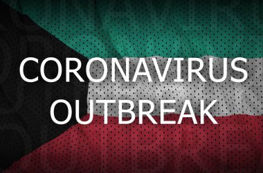 Kuveyt bayrağı ve Coronavirus salgını yazıtları. Covid-19 veya 2019-nCov virüs kavramı