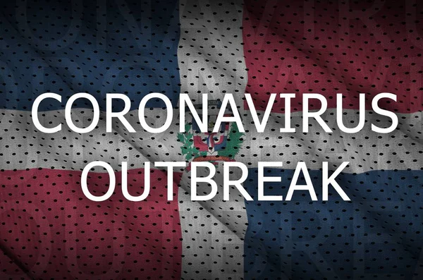 Bandiera Della Repubblica Dominicana Iscrizione Coronavirus Concetto Virus Covid 2019 — Foto Stock