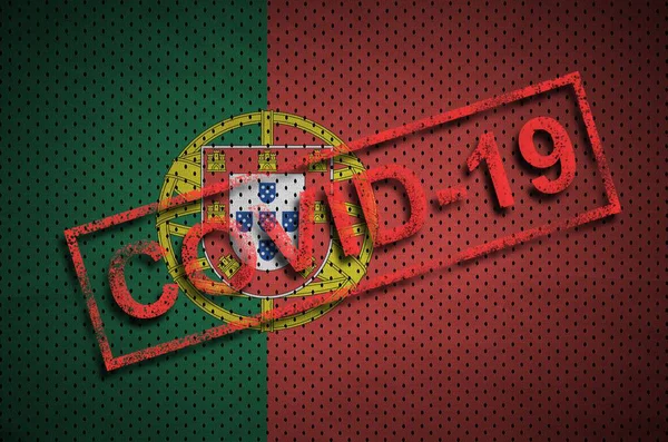 Portugal Flagga Och Röd Covid Stämpel Coronavirus 2019 Ncov Utbrott — Stockfoto