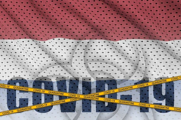 Прапор Нідерландів Прапор Ковід Помаранчевою Карантинною Стрічкою Coronavirus Або Pandemic — стокове фото