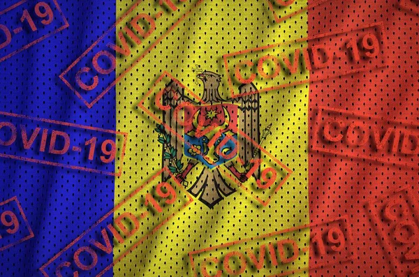 Moldova Zászló Sok Piros Covid Bélyegek Coronavirus Vagy Pandémia 2019 — Stock Fotó