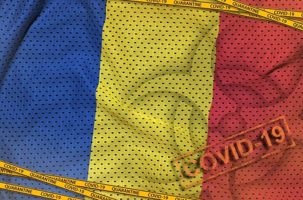 Bandera Rumanía Símbolo Peligro Biológico Covid Con Cinta Naranja Cuarentena —  Fotos de Stock