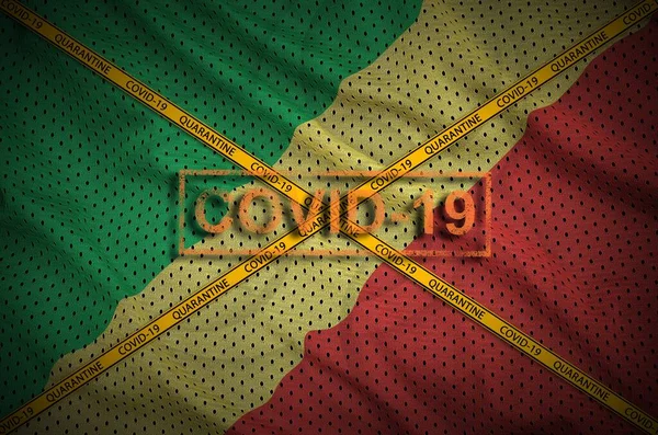Congo Flag Covid Stamp Orange Quarantine Border Tape Cross Coronavirus — Stock Photo, Image