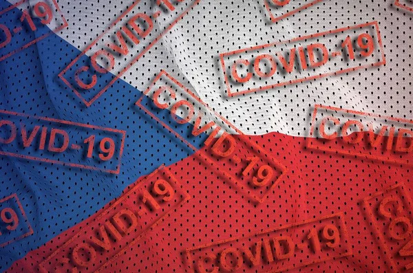Bandera República Checa Muchos Sellos Covid Rojos Concepto Coronavirus Pandemia — Foto de Stock
