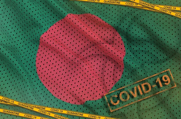 Bangladesh Flag Covid Biohazard Symbol Quarantine Orange Tape Stamp Coronavirus — Stock Photo, Image