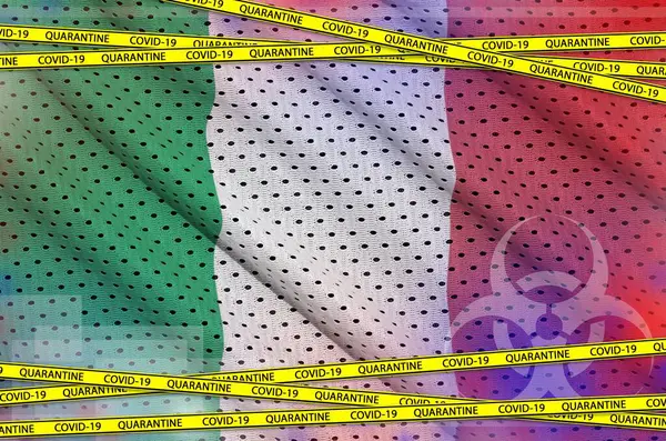 Bandera Italia Cinta Amarilla Cuarentena Covid Concepto Coronavirus Pandemia 2019 — Foto de Stock