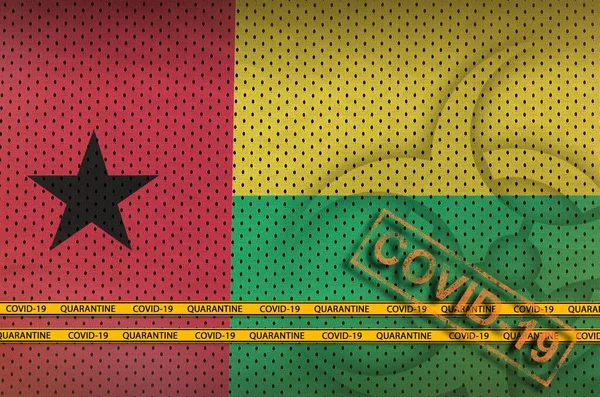 Guinea Bissau Flagge Und Orangefarbene Covid Marke Mit Grenzband Coronavirus — Stockfoto