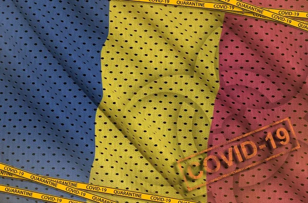 乍得国旗和Covid 19生物危害标志 带有检疫橙色带子和印章 Coronavirus Pandemic 2019 Ncov Virus Concept — 图库照片