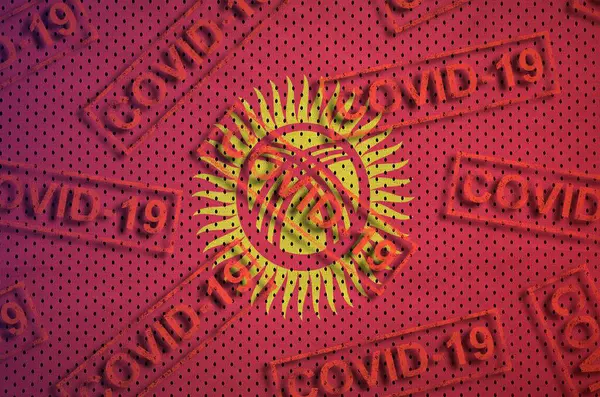 Kirgizisztán Zászló Sok Piros Covid Bélyeg Coronavirus Vagy Pandémia 2019 — Stock Fotó