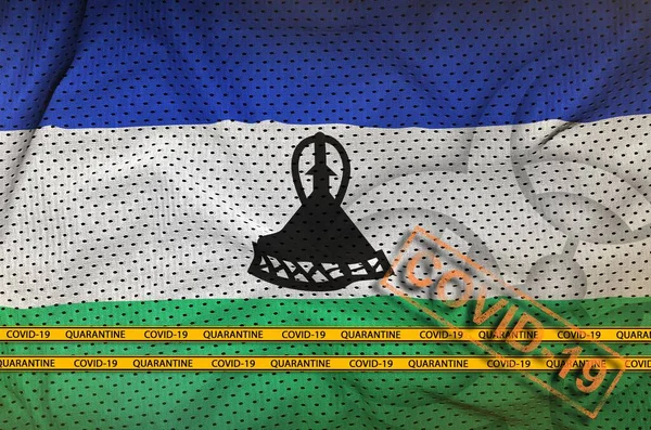 Lesotho Vlag Oranje Covid Stempel Met Rand Tape Coronavirus Pandemisch — Stockfoto