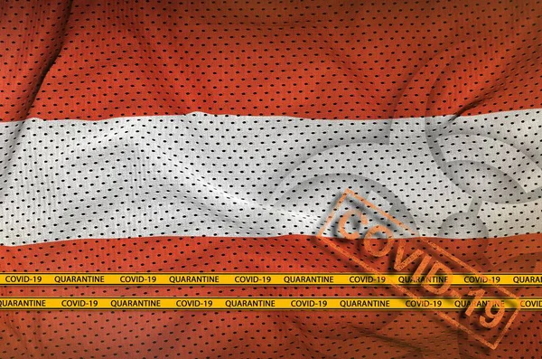 Austria Flag Orange Covid Stamp Border Tape Coronavirus Pandemic 2019 — Stock Photo, Image