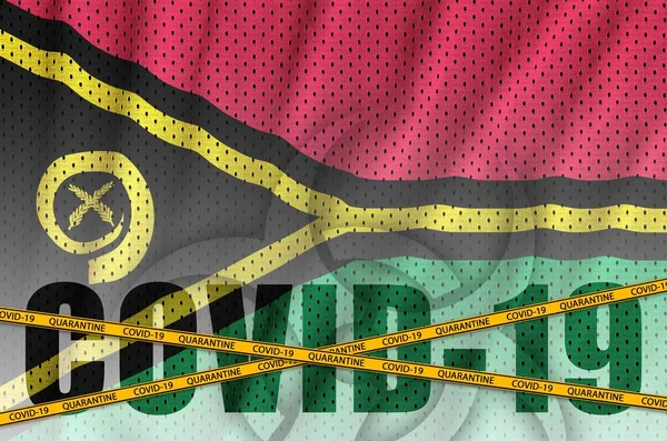 Vlajka Vanuatu Nápis Covid Oranžovou Karanténní Hranicí Coronavirus Nebo Pandemie — Stock fotografie