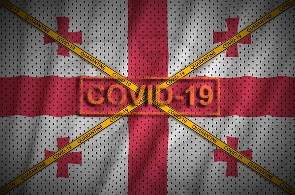 Georgia Flag Covid Stamp Orange Quarantine Border Tape Cross Coronavirus — Stock Photo, Image