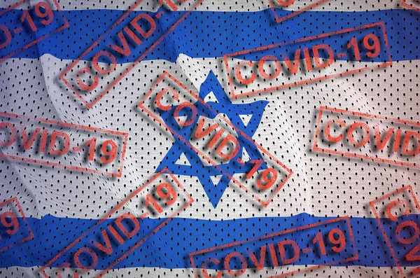 Drapeau Israël Beaucoup Timbres Rouges Covid Coronavirus Pandémie 2019 Ncov — Photo