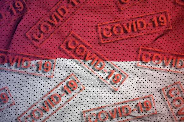 摩纳哥国旗和许多红色Covid 19邮票 Coronavirus Pandemic 2019 Ncov Virus Concept — 图库照片
