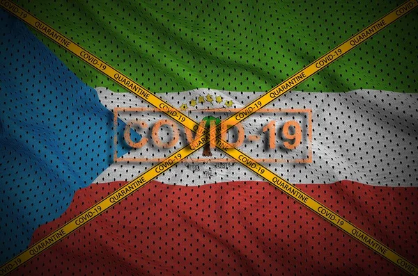 Прапор Екваторіальної Гвінеї Марка Ковід Помаранчевим Хрестом Карантинної Стрічки Coronavirus — стокове фото
