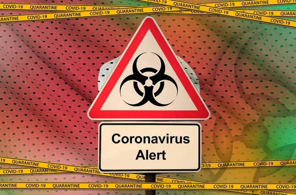 Tuniská Vlajka Biohazardní Symbol Covid Karanténní Oranžovou Páskou Coronavirus Nebo — Stock fotografie