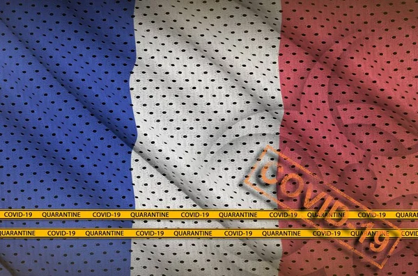 Bandera Francia Sello Covid Naranja Con Cinta Adhesiva Concepto Coronavirus — Foto de Stock