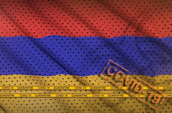 Σημαία Αρμενίας Και Πορτοκαλί Σφραγίδα Covid Ταινία Συνόρων Ιός Του — Φωτογραφία Αρχείου
