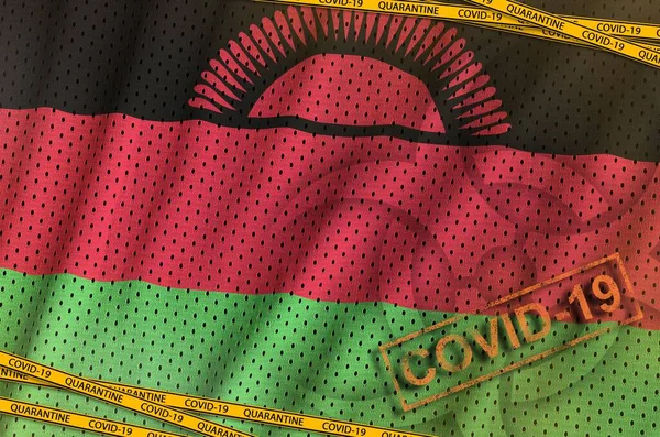 Bandiera Malawi Simbolo Rischio Biologico Covid Con Nastro Arancione Quarantena — Foto Stock