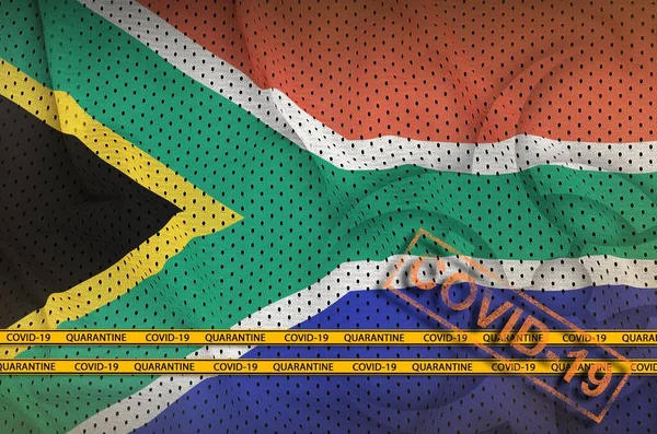 Jihoafrická Vlajka Oranžová Covid Razítko Hraničním Páskem Coronavirus Nebo Pandemie — Stock fotografie