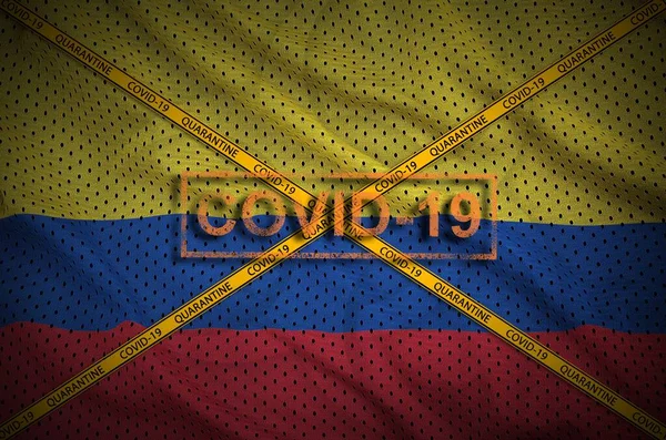Colombia Vlag Covid Stempel Met Oranje Quarantaine Band Kruis Coronavirus — Stockfoto