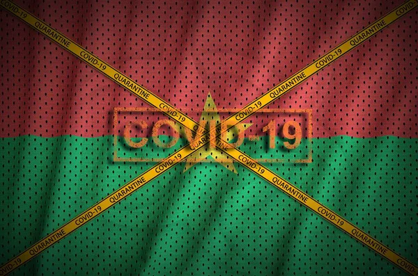 Burkina Faso Flag Covid Stamp Orange Quarantine Border Tape Cross — Stock Photo, Image